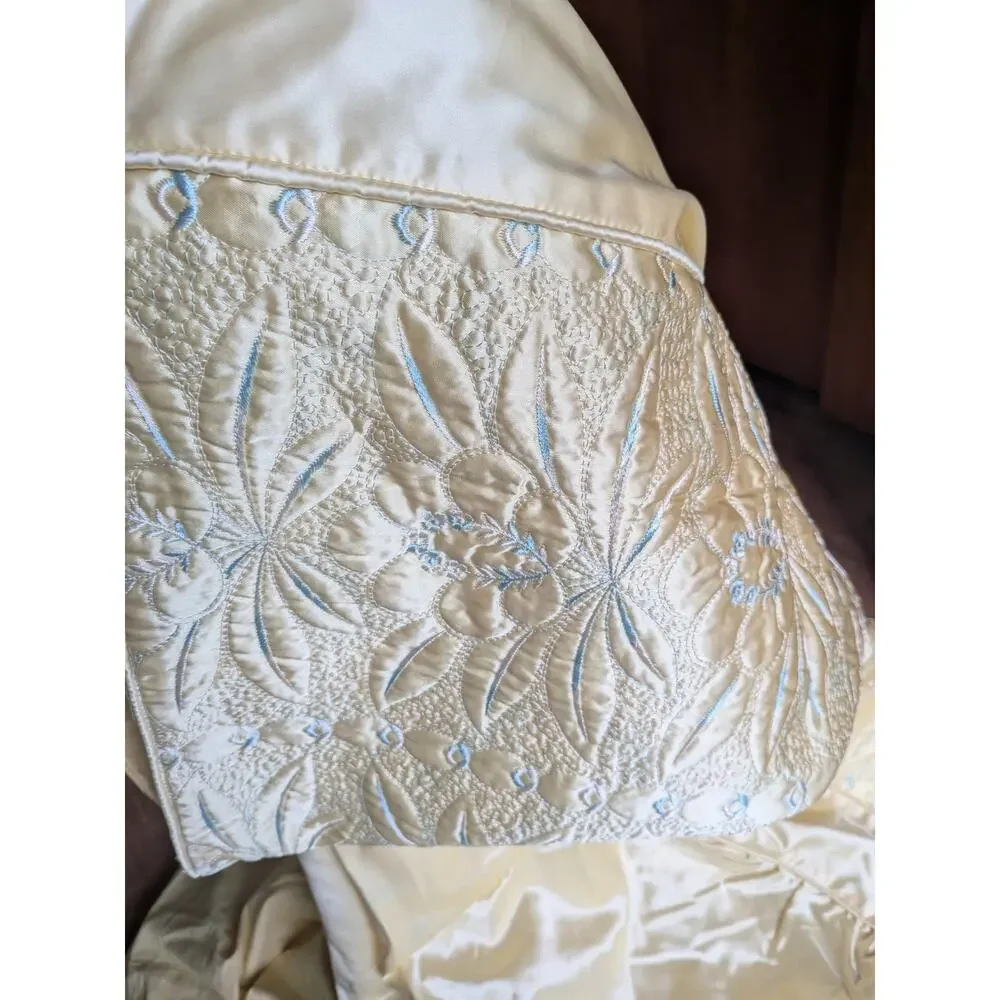 Hollywood Regency1900 Appraisal Satin GoldEmbroidered Bedspread Blue Stitch